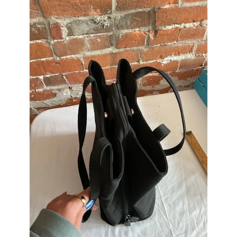 Hobo International Vintage Black Multi-Compartment Nylon Organizer Tote Bag Y2K